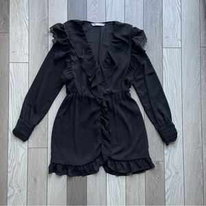 Zara Black Ruffled Long Sleeve Dress